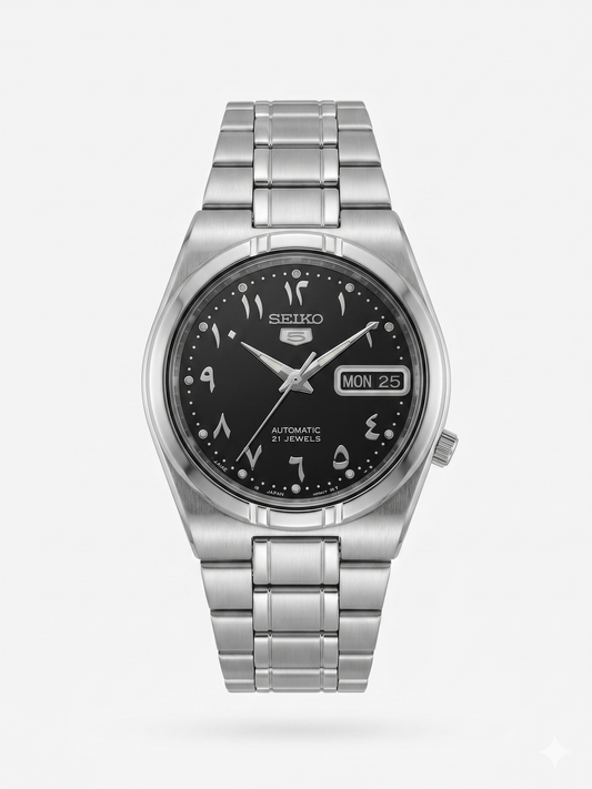SEIKO 5 21 JEWELS ARABIC DIAL SNK063J5 BLACK DIAL - MEN'S AUTOMATIC
