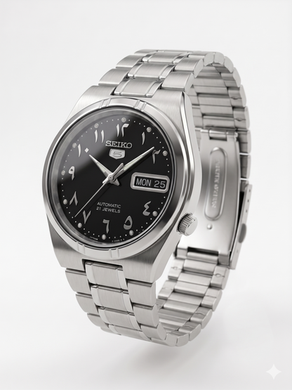 SEIKO 5 21 JEWELS ARABIC DIAL SNK063J5 BLACK DIAL - MEN'S AUTOMATIC