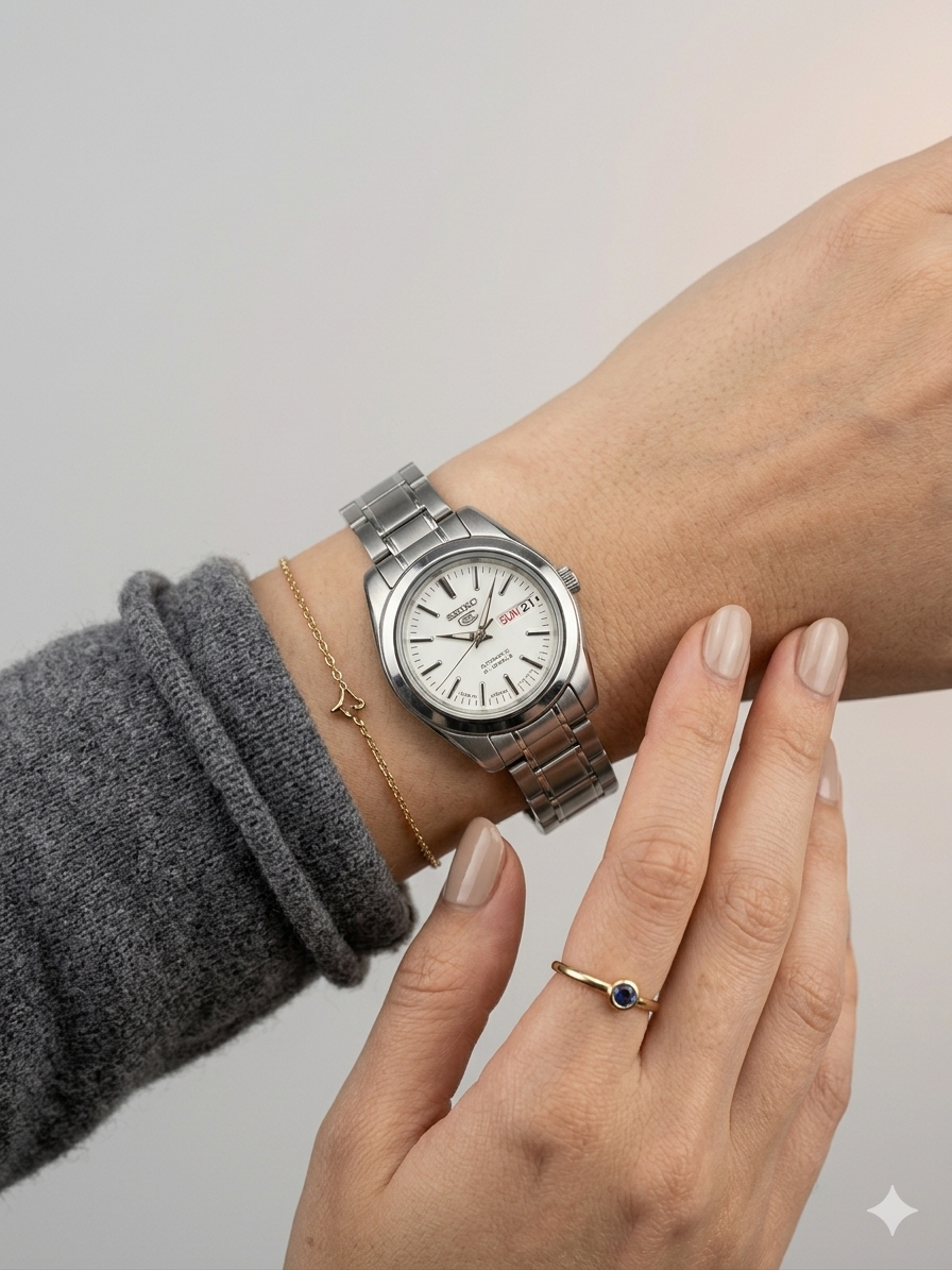 SEIKO 21 JEWELS SYMK13J1 WHITE DIAL - WOMEN'S AUTOMATIC