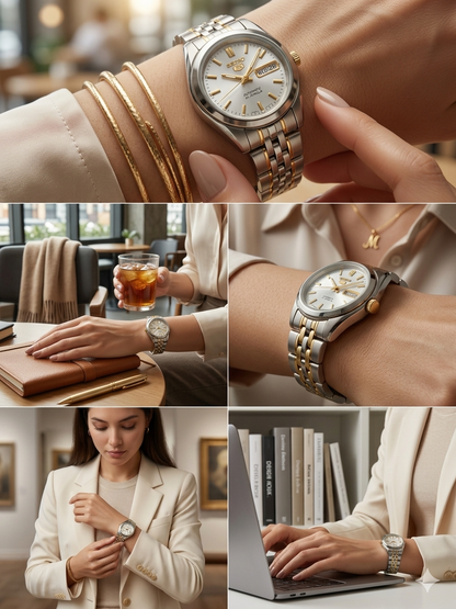 SEIKO 21 JEWELS SYMA35K1 WHITE DIAL - WOMEN'S AUTOMATIC