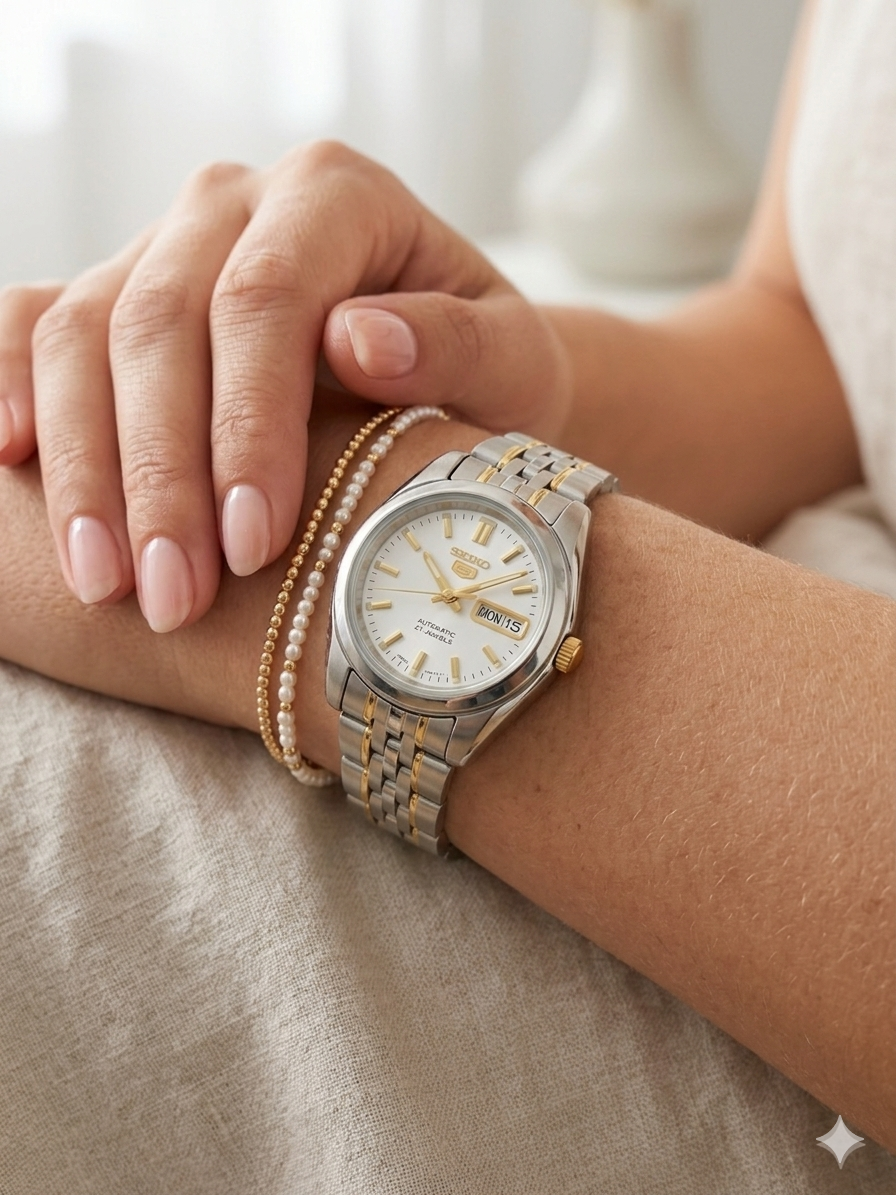 SEIKO 21 JEWELS SYMA35K1 WHITE DIAL - WOMEN'S AUTOMATIC